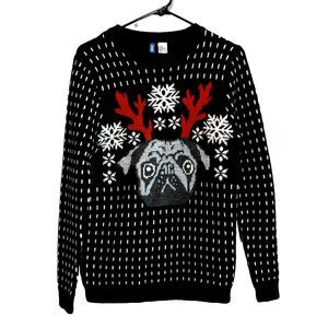 H&M Wool Blend Ugly Holiday Christmas Winter Sweater Reindeer Pug Dog Womens XS